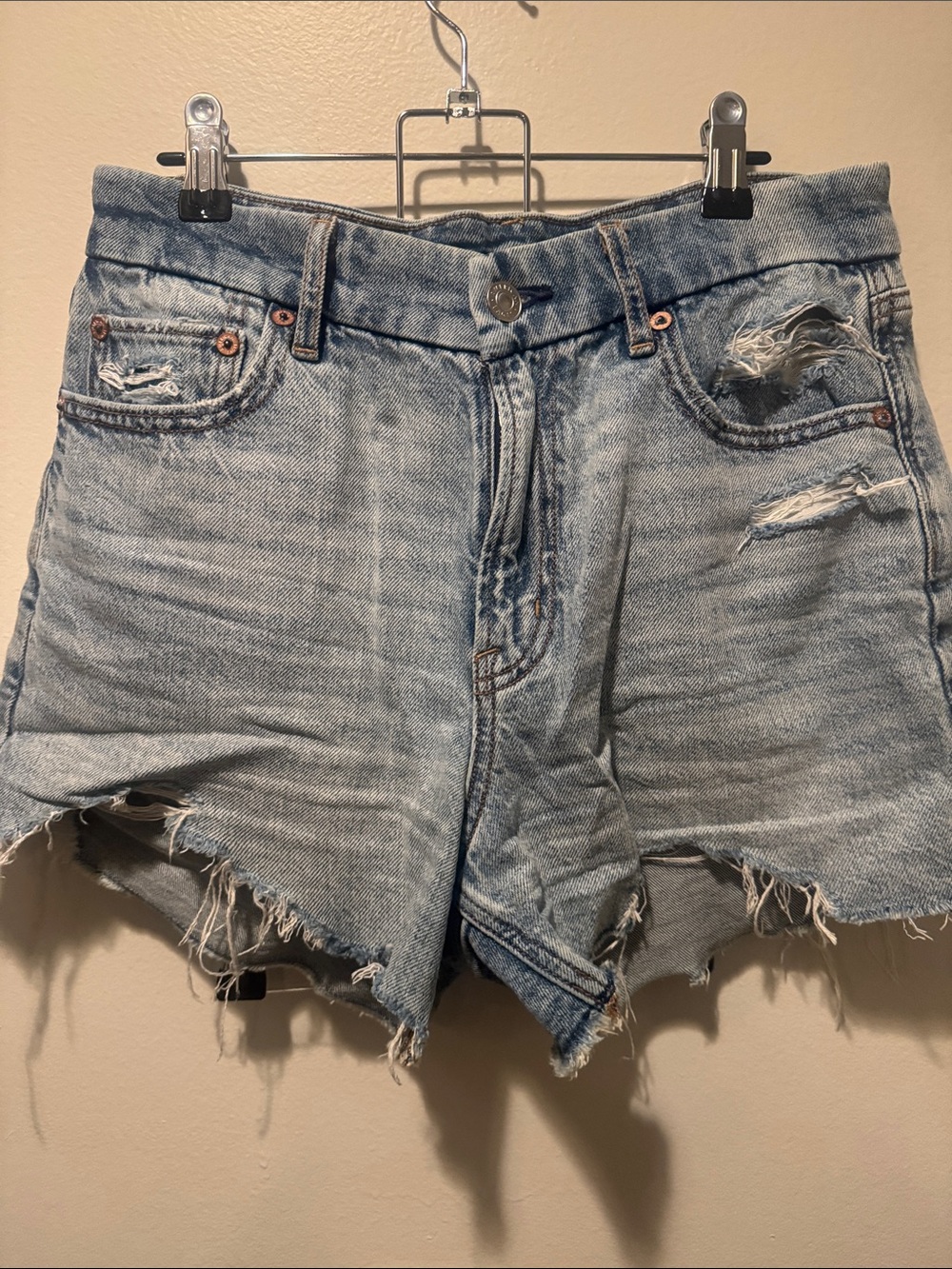 American Eagle Outfitters Light Blue Distressed Denim Shorts